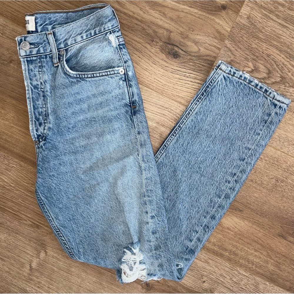AGOLDE Jamie Jeans Womens 25 Light Wash Blue High Rise Straight Distressed Denim